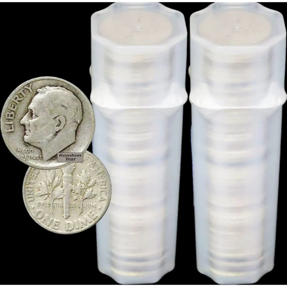 2 rolls $10 face value 90% silver Roosevelt Dimes full dates free US Shipping